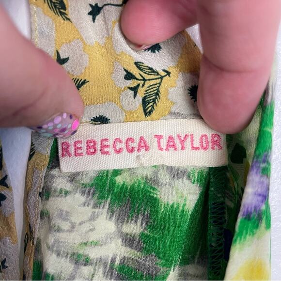 Rebecca Taylor | Silk Blouse Tank Top Green Yellow Purple Small - Picture 6 of 10